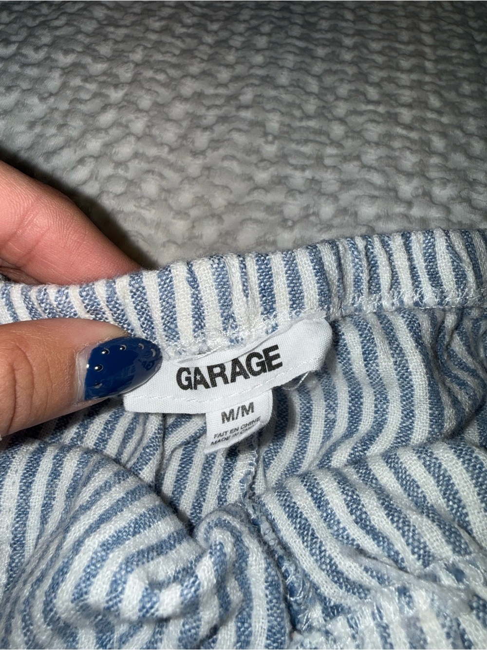 Blue Stripe Linen Drawstring Pants - Picture 2 of 2